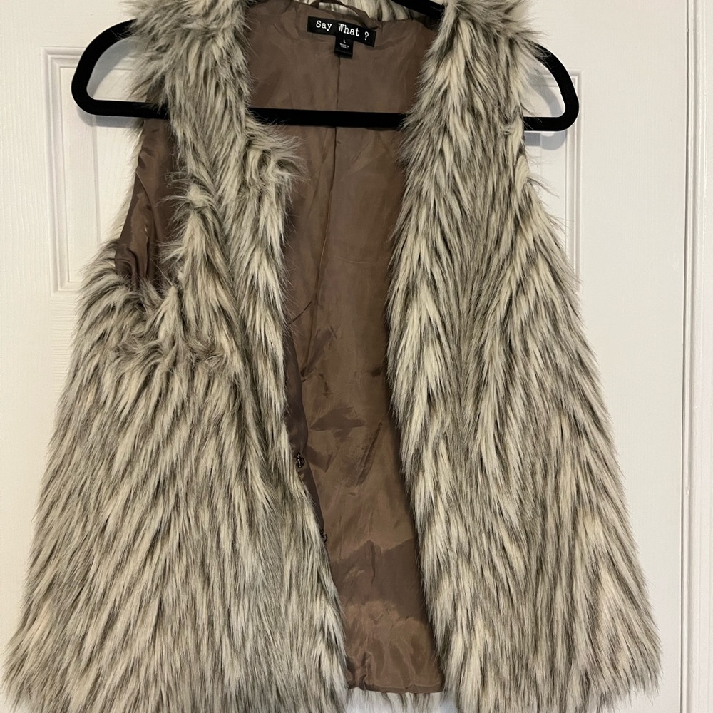 Tan and Brown Faux Fur Vest